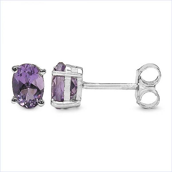 Ohrstecker Ovaler Amethyst Silber-Rhodin. 1,70 Karat