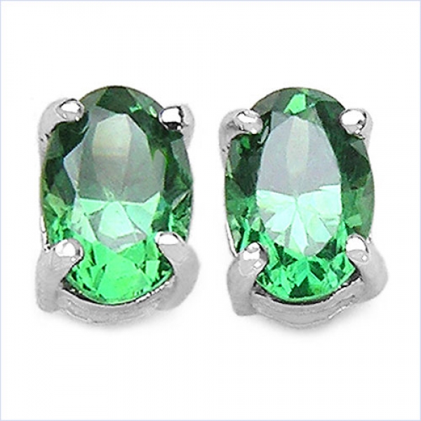 Ovale Ohrringe/Ohrstecker Smaragd-Grüne Zirkonia-Silber-Rhodiniert-3,12 Karat