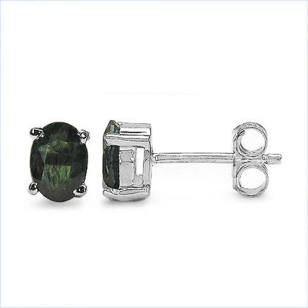 Ovale Black Saphir Ohrringe/Ohrstecker Silber-Rhodiniert 1,70 Karat