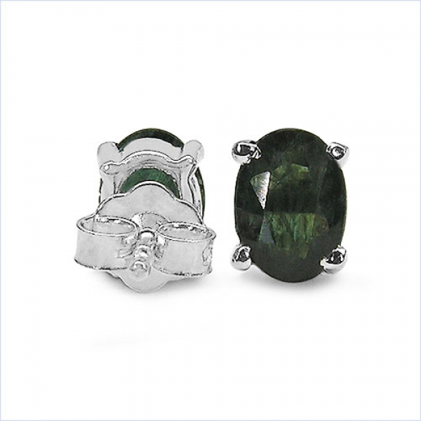 Ovale Black Saphir Ohrringe/Ohrstecker Silber-Rhodiniert 1,70 Karat