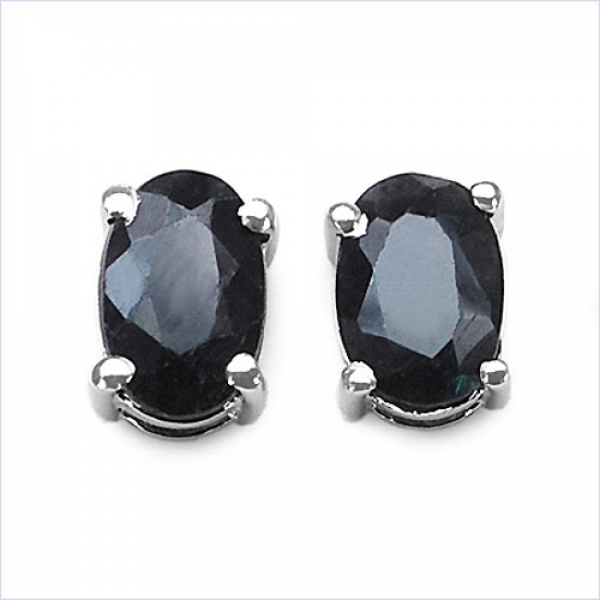 Ovale Black Saphir Ohrringe/Ohrstecker Silber-Rhodiniert 1,70 Karat
