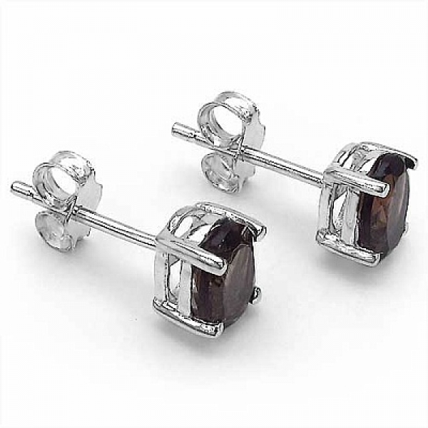 Ohrringe/Ohrstecker Ovale-SmokyTopas/Rauchquarz-1,40 Karat-Silber Rhodiniert