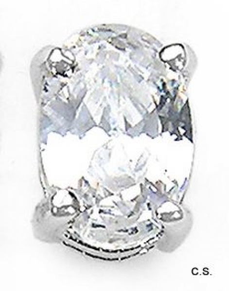 Herren-Ohrring/Ohrstecker White Zirkonia-Oval-925 Silber-Rhodiniert 1,00 Karat
