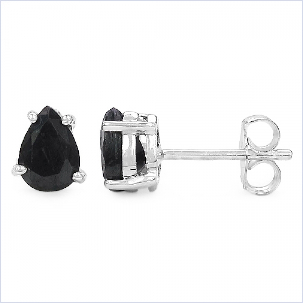 Nachtblaue Saphir-Tropfen Ohrringe/Ohrstecker Silber-Rhodiniert 0,90 KaratNachtblaue Saphir-Tropfen