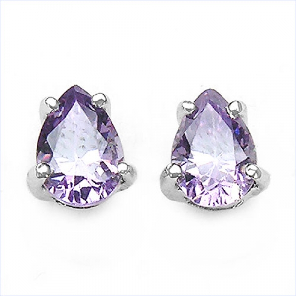 Ohrstecker Tropfen Zirkonia Violett-925 Silber- Rhod.-1,42 Karat
