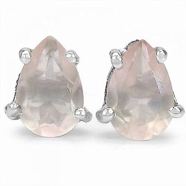 Rosenquarz Ohrstecker im Tropfenschliff-Sterling Silber-Rhodiniert-0,90 Karat