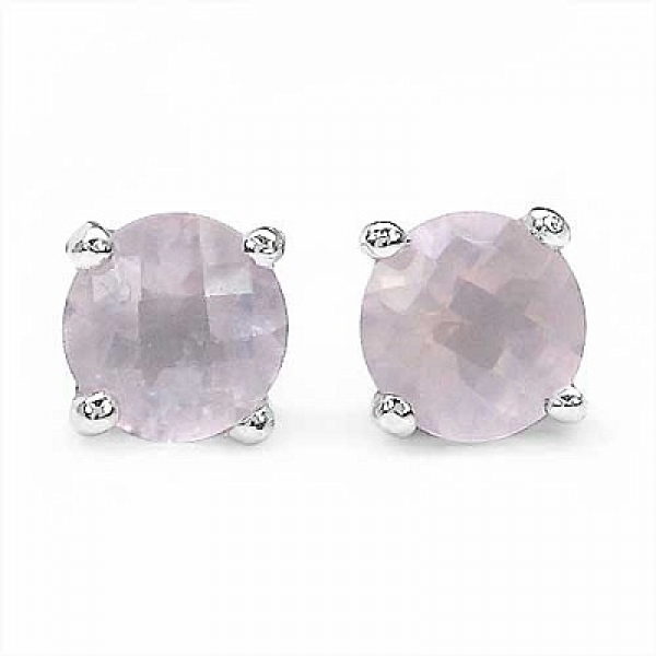 Rosenquarz Ohrstecker im Prinzessschliff-Sterling Silber-Rhodiniert-1,20 Karat