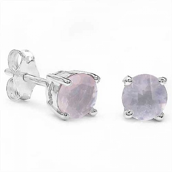 Rosenquarz Ohrstecker im Prinzessschliff-Sterling Silber-Rhodiniert-1,20 Karat