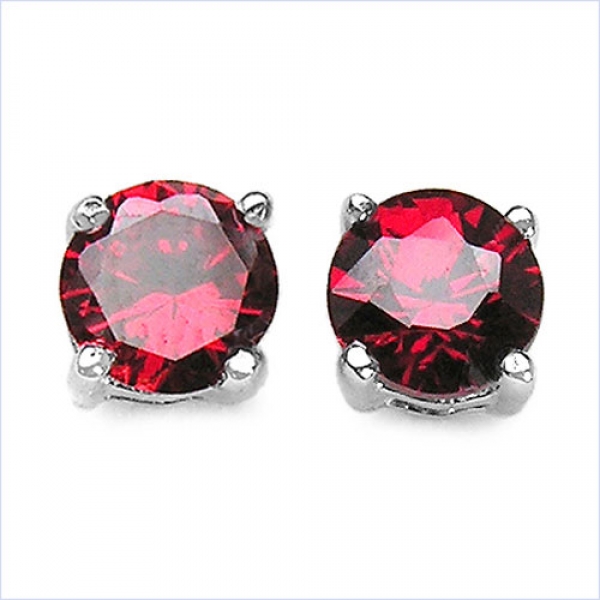 Ohrstecker rote, runde Zirkonia-925 Silber-Rhodiniert-0,76cts.