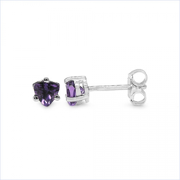 Amethyst-Ohrringe/Stecker Trillion-925 Silber-Rhodiniert-0,90 Karat