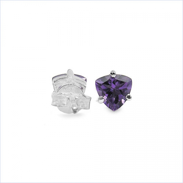 Amethyst-Ohrringe/Stecker Trillion-925 Silber-Rhodiniert-0,90 Karat