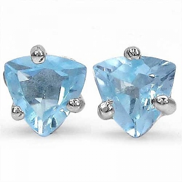 Ohrringe/Ohrstecker Blautopas-Dreiecke-925 Sterling Silber Rhod.-0,50 Karat