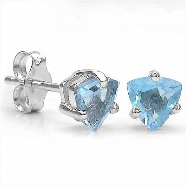 Ohrringe/Ohrstecker Blautopas-Dreiecke-925 Sterling Silber Rhod.-0,50 Karat