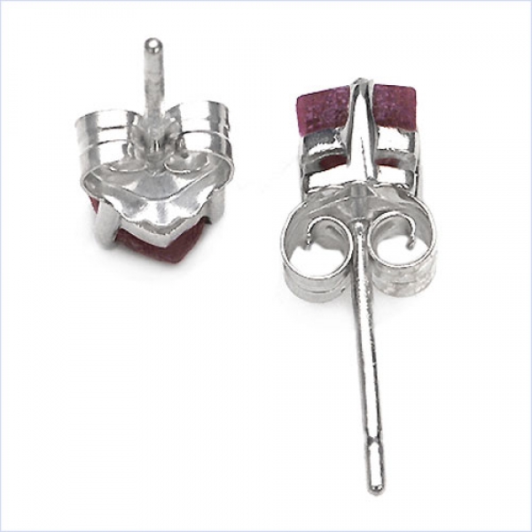 Rubin Ohrringe/Ohrstecker-0,70 Karat-Silber Rhodiniert