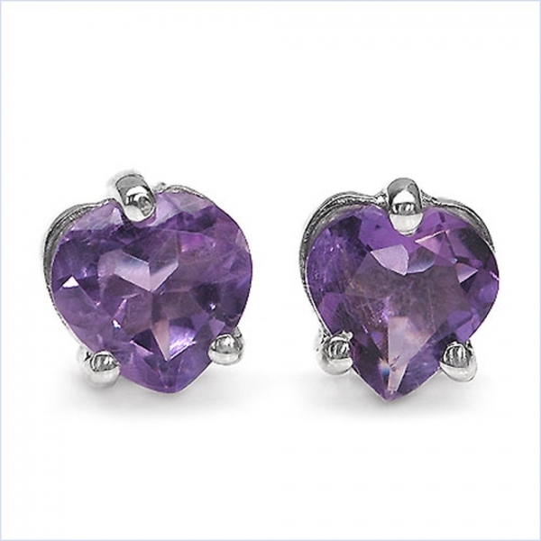 Ohrstecker Herz-Sterling Silber-Rhodin.-mit Amethyst 0,90 Karat