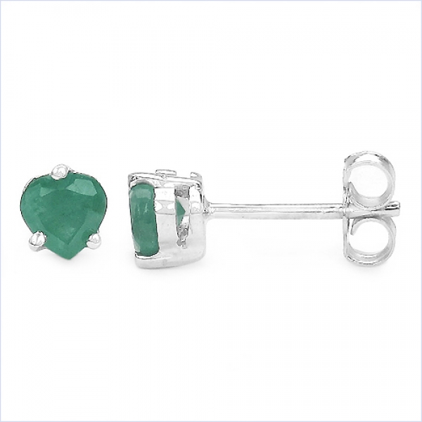 Ohrstecker Smaragd-Herzen-925 Sterling Silber-Rhodiniert-0,90 Karat