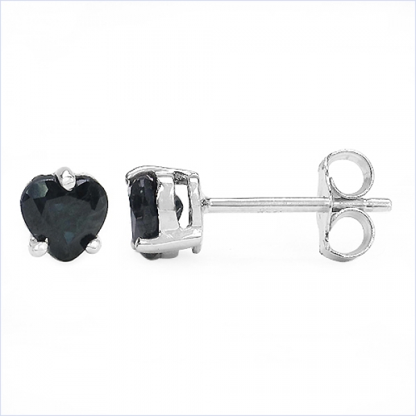 Ohrringe/Ohrstecker Saphir-Herzen-Sterling Silber-Rhodiniert-1,00 Karat