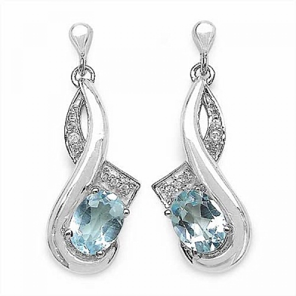 Edle Blautopas/Weißtopas Ohrringe/Stecker-Silber Rhod.-3,35 Karat