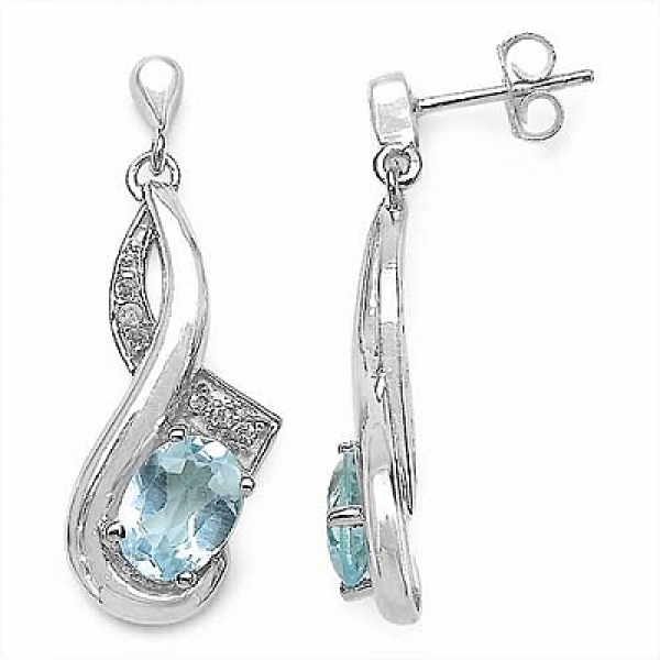 Edle Blautopas/Weißtopas Ohrringe/Stecker-Silber Rhod.-3,35 Karat