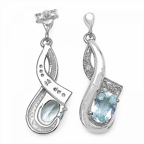 Edle Blautopas/Weißtopas Ohrringe/Stecker-Silber Rhod.-3,35 Karat