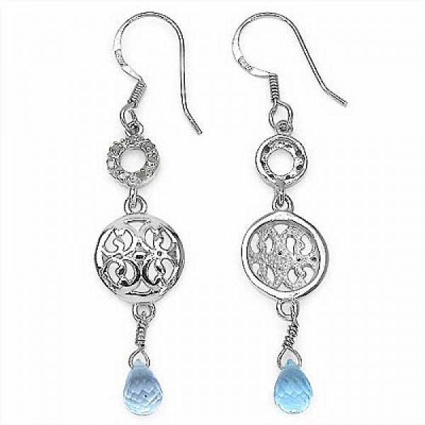 Diamant/Blauopas-Ohrringe-2,95 Karat-Silber/Rhodiniert-2,95 Karat