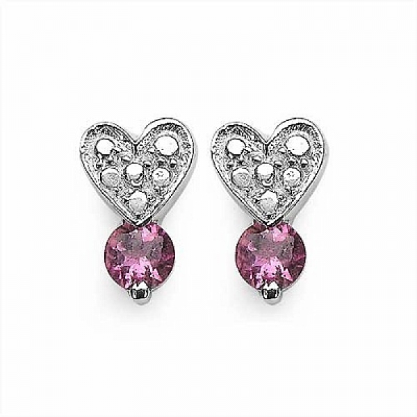 Ohrstecker Herz mit Rosa/Pink Turmalin-925 Sterling Silber-Rhodiniert-0,50 Karat