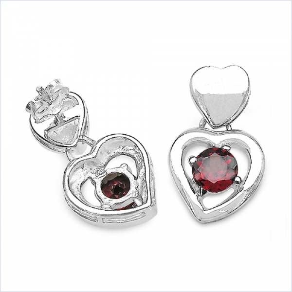 Ohrstecker Herz-Sterling Silber-Rhodiniert-mit Granat-2,20 Karat