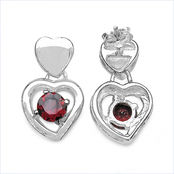 Ohrstecker Herz-Sterling Silber-Rhodiniert-mit Granat-2,20 Karat
