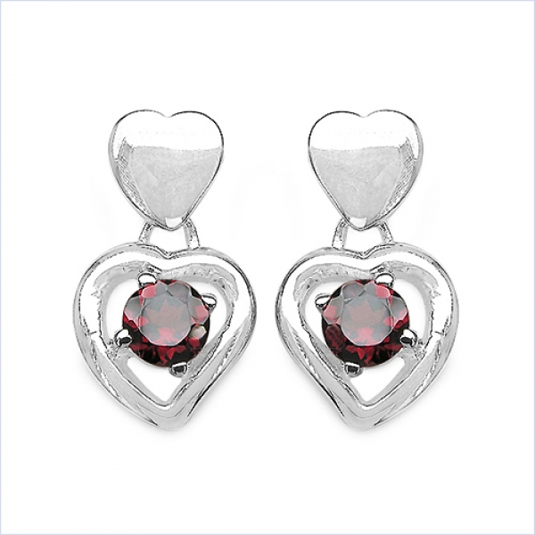 Ohrstecker Herz-Sterling Silber-Rhodiniert-mit Granat-2,20 Karat