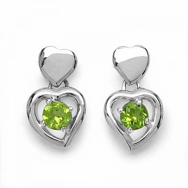 Ohrstecker Herz-Sterling Silber-Rhodiniert-mit Peridot-1,80 Karat