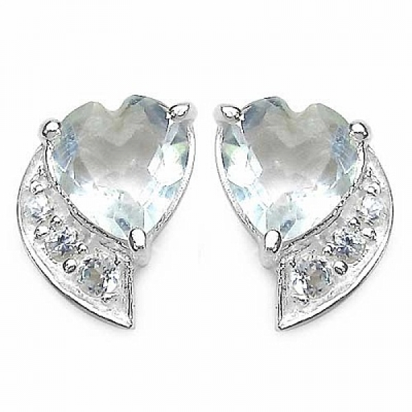 Herzen-Ohrringe seltener Grüner Amethyst/Weißtopas-Ohrstecker-1,98 Karat-Silber