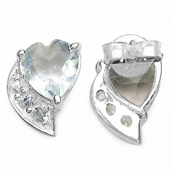 Herzen-Ohrringe seltener Grüner Amethyst/Weißtopas-Ohrstecker-1,98 Karat-Silber