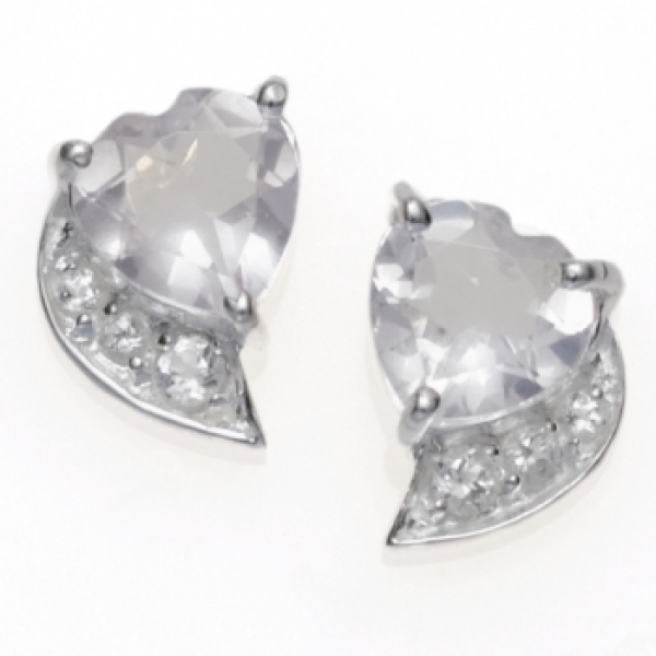 Herzen-Rosenquarz/Weißtopas-Ohrstecker-1,56 Karat-Silber