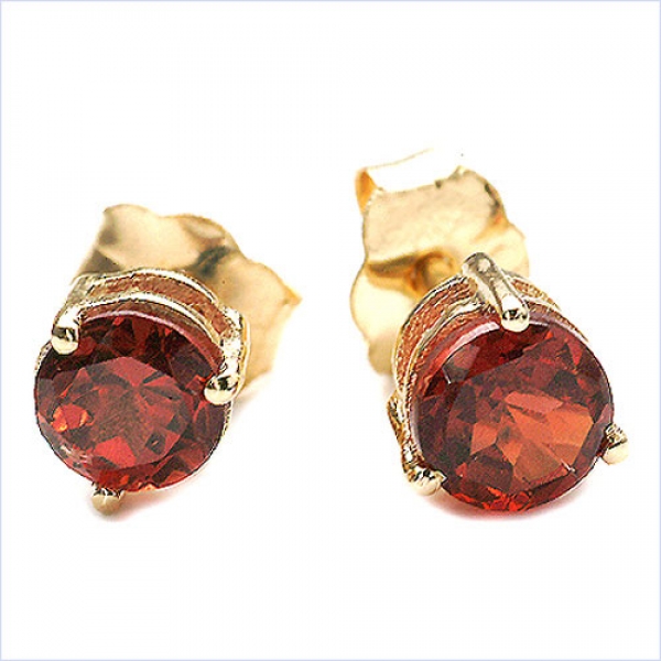 Ohrringe/Ohrstecker runde Granate 0,70 Karat-Gelbgold 10 Karat-416er Gold