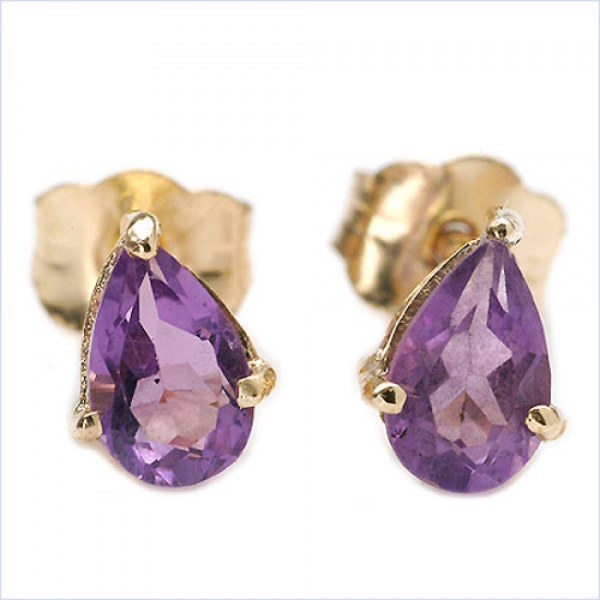 Ohrringe/Ohrstecker Amethyst-Tropfen-Gelbgold-10 Karat(416er)