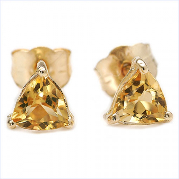 Ohrringe/Ohrstecker Citrin-Trillion-Dreiecke-Gelbgold 10 Karat-416er Gold