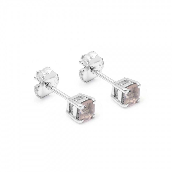 Rosenquarz Ohrstecker im Squareschliff-Sterling Silber-Rhodiniert-0,54 Karat