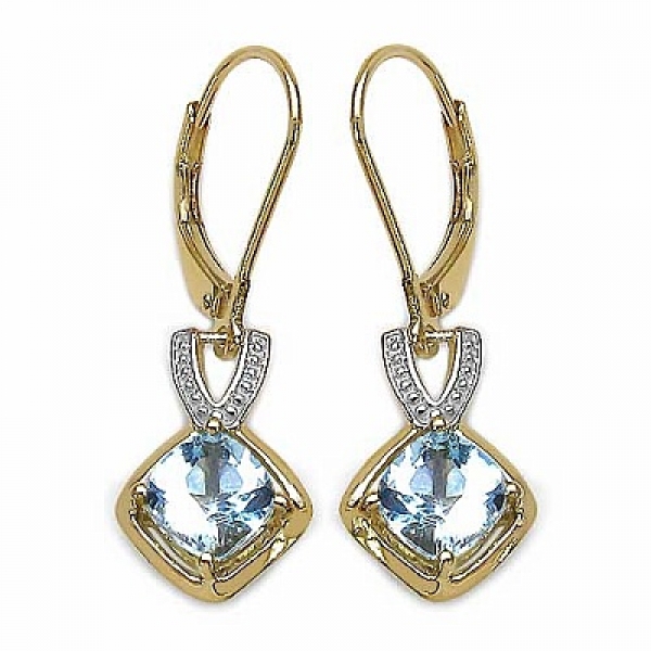 Ohrringe/Ohrhaken mit Blautopas-2,40 Karat Silber-vergoldet 14 Karat Gelbgold