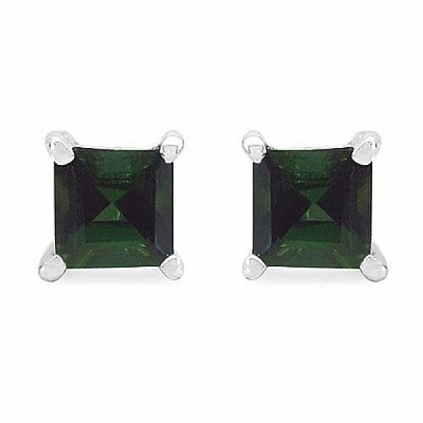 Ohrringe/Ohrstecker Seltener grüner Turmalin-Squareschliff-Silber-0,70 Karat