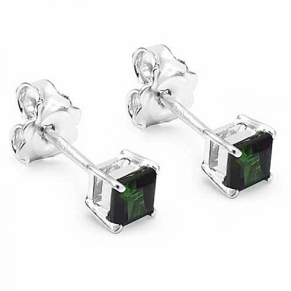 Ohrringe/Ohrstecker Seltener grüner Turmalin-Squareschliff-Silber-0,70 Karat