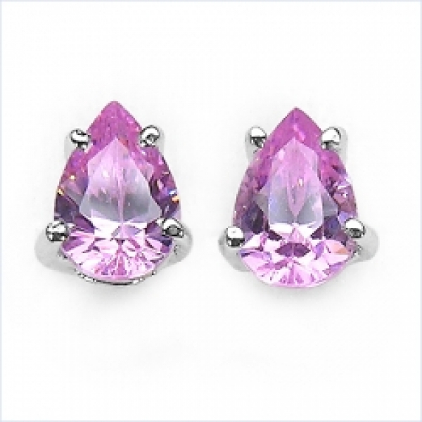 Ohrstecker Tropfen Zirkonia Pink-925 Silber- Rhodiniert 2,42 Karat