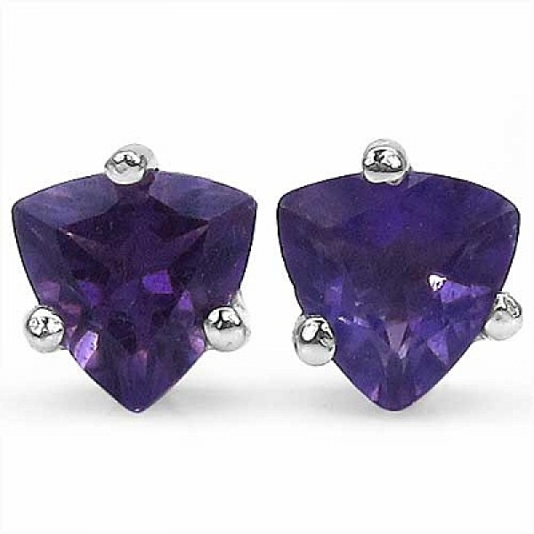 Amethyst-Ohrringe/Stecker Trillion-925 Silber-Rhodiniert-0,90 Karat