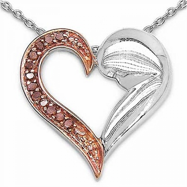 Collier/Herz-Anhänger mit 12 roten Zirkonias-0,12 Karat