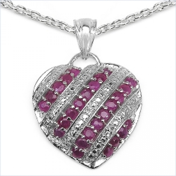 Collier/Kette m.Rubin-Herz Anhänger 925-Silber Rhodin.-1,56 Karat