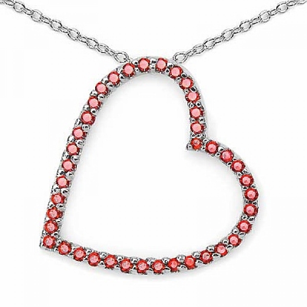 Collier/Herz-Anhänger mit 40 roten Zirkonia-0,80 Karat
