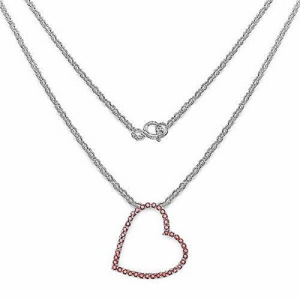 Collier/Herz-Anhänger mit 40 roten Zirkonia-0,80 Karat