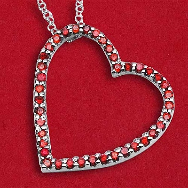 Collier/Herz-Anhänger mit 40 roten Zirkonia-0,80 Karat