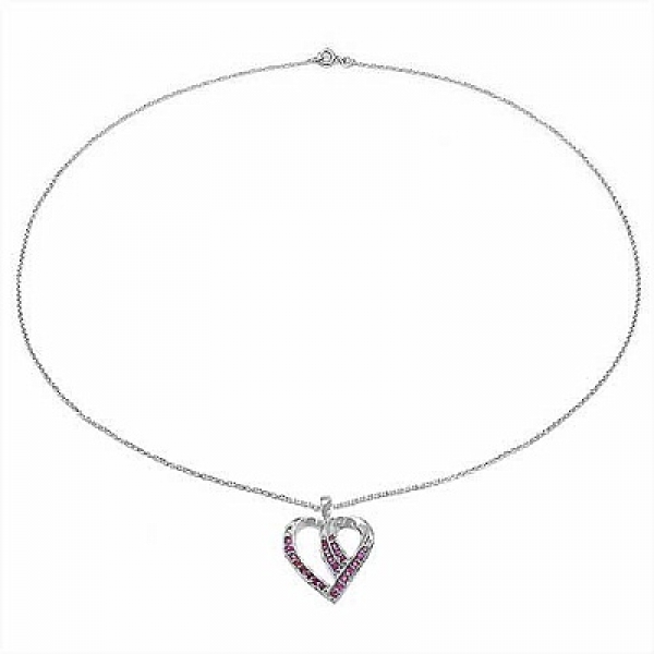 Collier mit Herz-Anhänger Rubin-0,47 Karat-23 Edelsteine-Sterling Silber Rhodin.