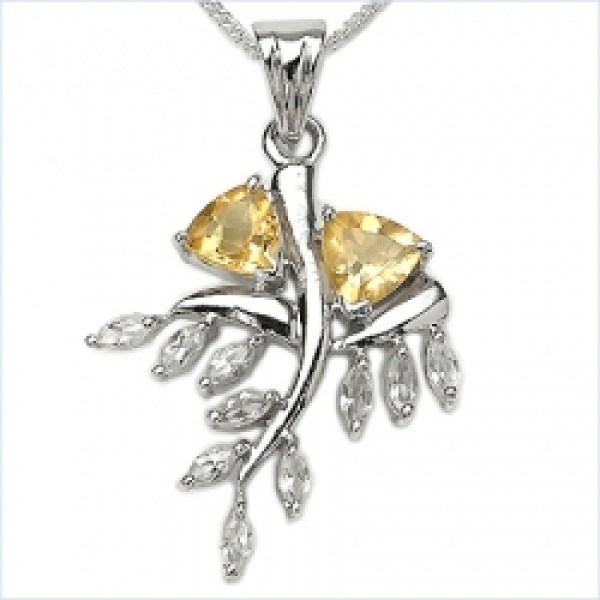 Designer Collier mit Citrin/White Topas-Anhänger-925 Silber-Rhodiniert 2,60 Karat