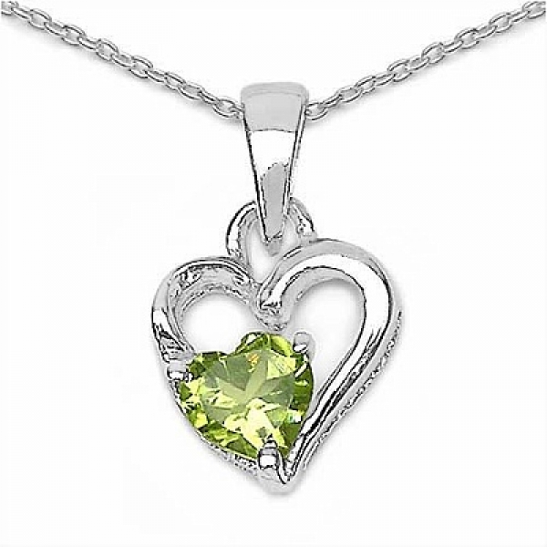 Collier/Kette mit Herz-Anhänger Peridot 925 Silber/Rh.-0,45 Karat